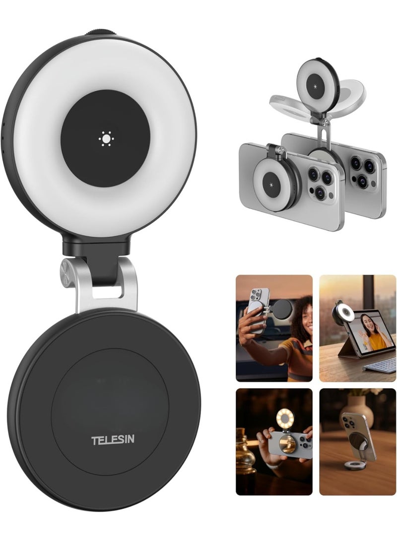 TELESIN C03 Magnetic Phone Beauty Selfie Light Compatible with iPhone Magsafe, CRI97 360° LED Selfie Ring Fill Light with Mirror for Selfies/Photography/TikTok/Zoom Calls/Video Conference(Black) - Image 1